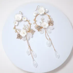 White Floral Vine Chandelier Earrings, Long Bridal Jewelry Bridal Earrings Crystal Bridal Earrings Statement Earrings Cz