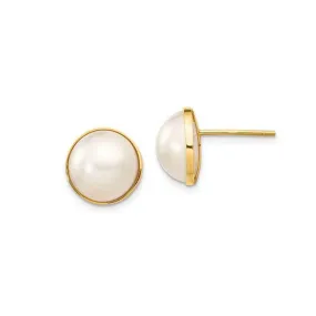 White Freshwater Cultured Pearl Mabe Earrings 9-10mm 14kt Yellow Gold