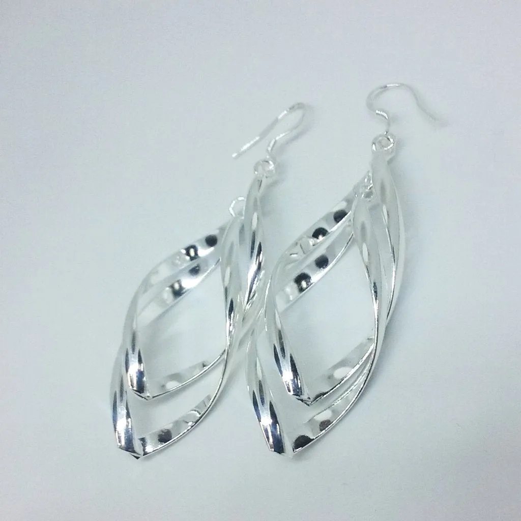 Wide Lines Sterling Silver Interlocking Spirals Earrings For Woman