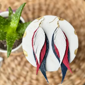 Wings of an Angel - White   Red   Blue - Leather Earrings
