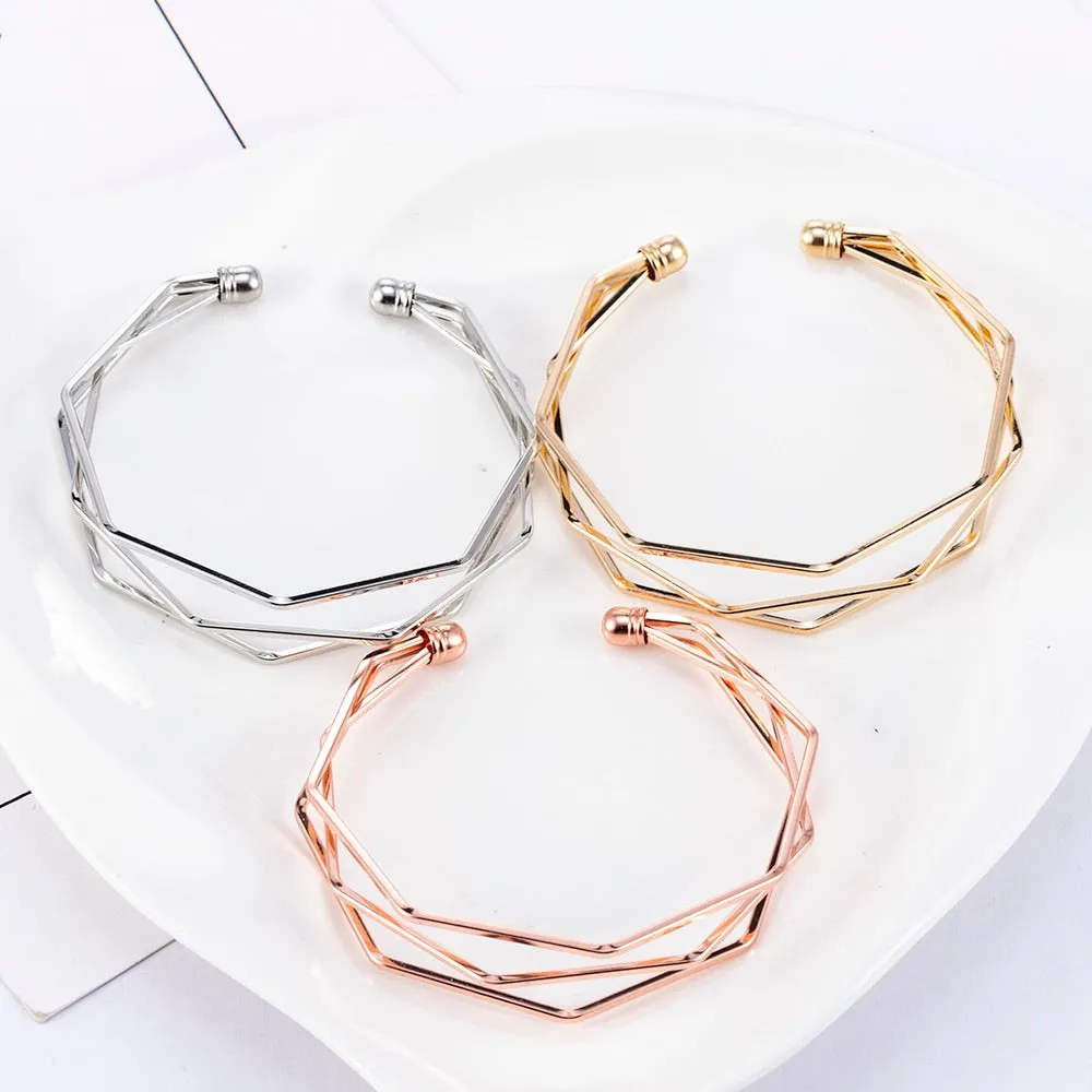 Women's Gold Geometric Bracelet, Three tier bracelet, Rose Gold Bracelet, Silver Geometric Bracelet