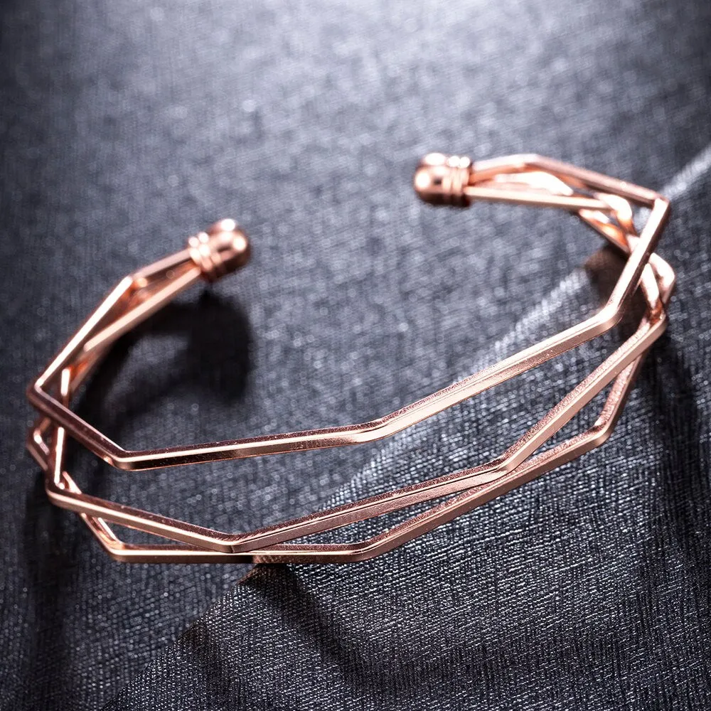 Women's Gold Geometric Bracelet, Three tier bracelet, Rose Gold Bracelet, Silver Geometric Bracelet