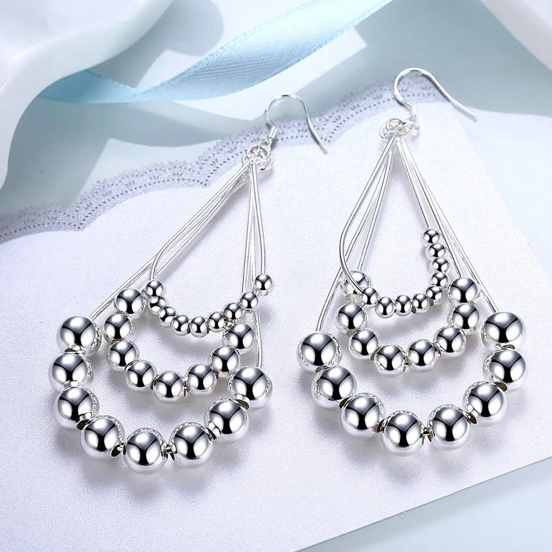 Yellow Chimes Triple Beans Layered Alloy Chandelier Earring for Women & Girls